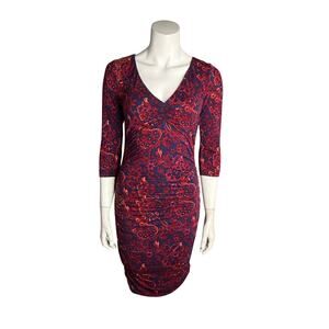 Anthropologie Moulientte Soeurs Dress Women's Small Dark Floral Ruched Bodycon